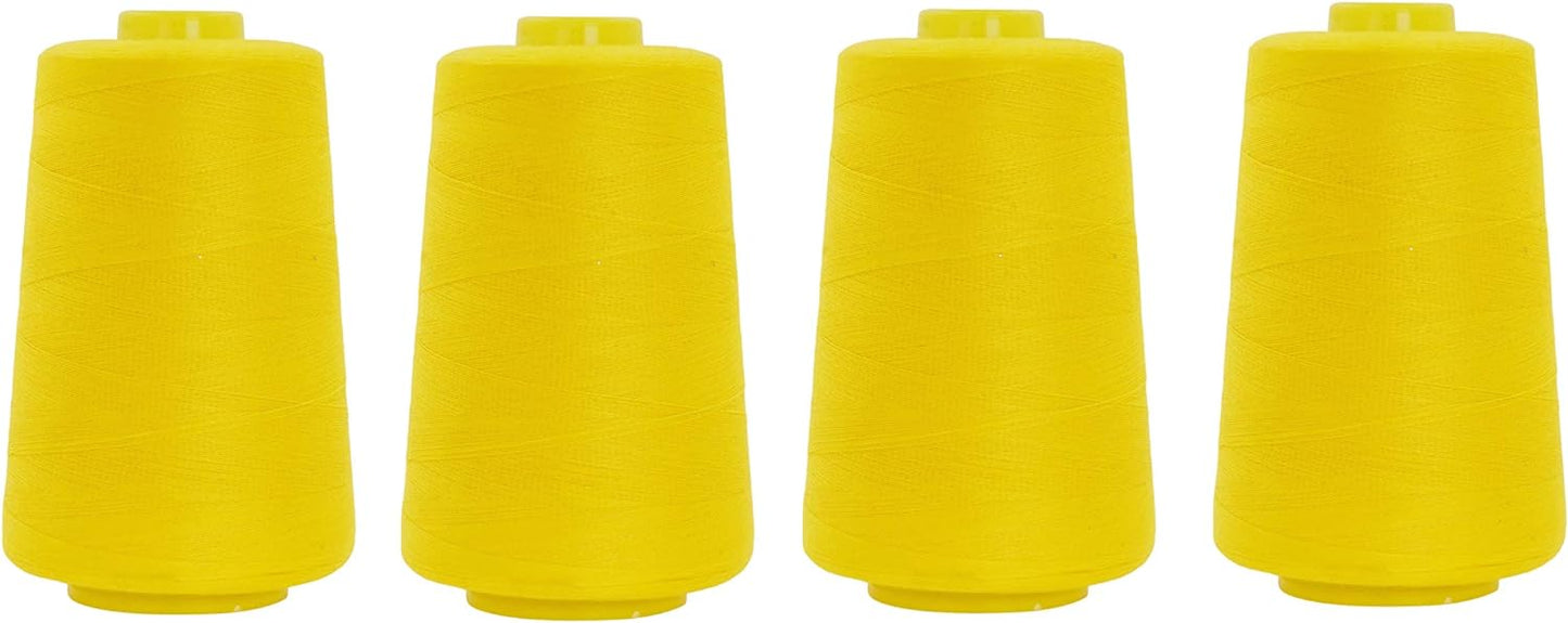 Mandala Crafts 4 Pack of Serger Threads Cones Spools - 40S/2 24000 Yards Polyester Yellow Threads for Sergers Machine and Overlock Quilting Sewing Machine
