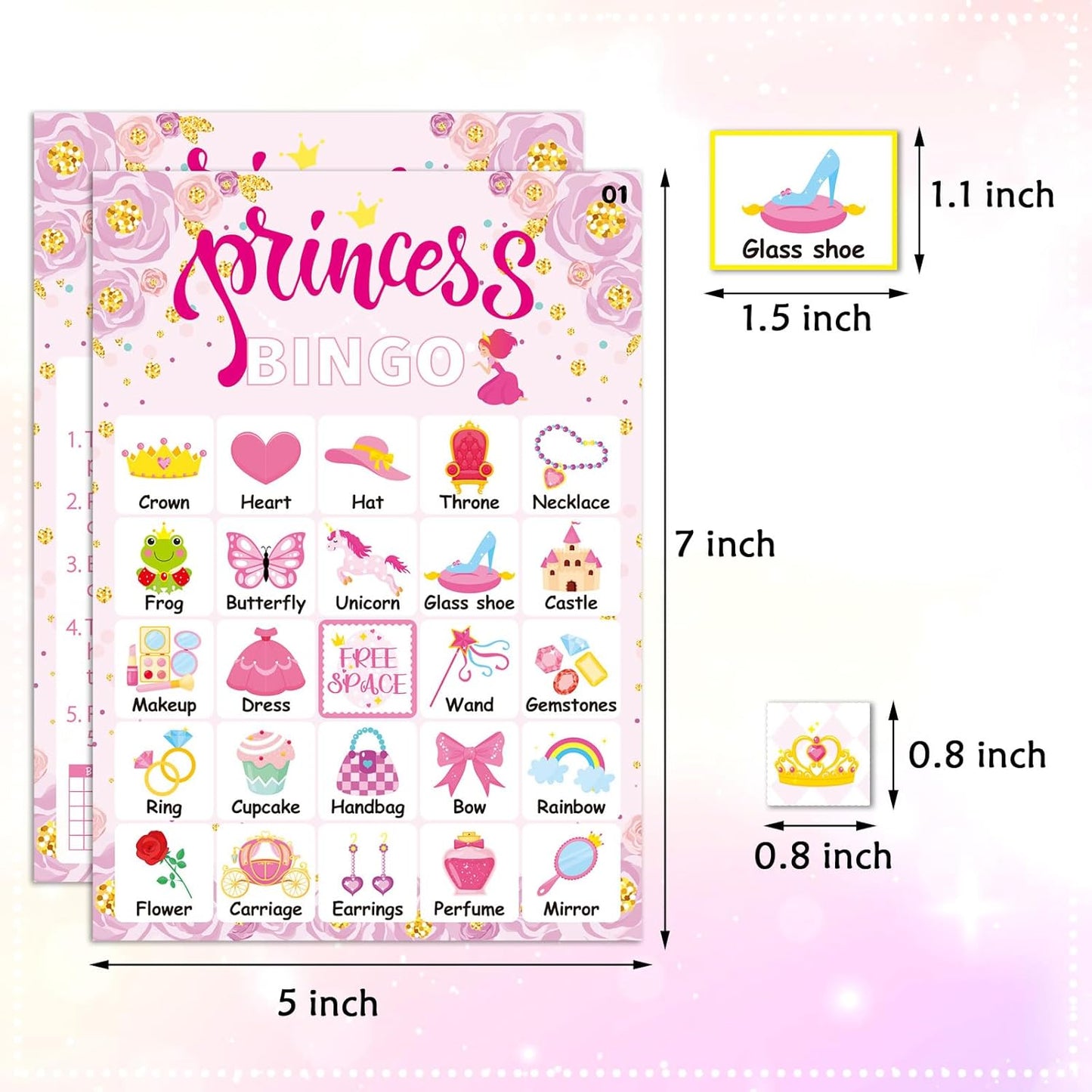 Pink Princess Bingo Game 24 Players Bingo Games Cards for Tea Party Decorations Princess Birthday Family Holiday Party Supplies School Activities Bridal Shower Wedding Party Favors