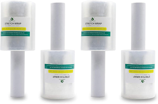 BOMEI PACK Industrial Mini Clear Stretch Wrap with Handle 5" 1000ft 80 Gauge for Pallet Wrap, Durable Self-Adhering Plastic Wrap for Packing, Moving, Heavy Duty (4)