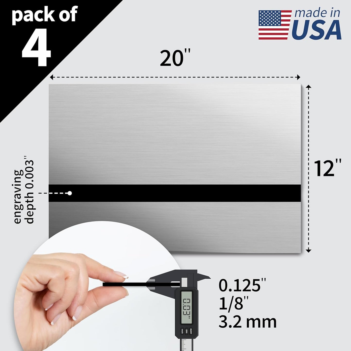 Trotec | Metallic Looking Acrylic Sheet | 12"x20"x1/8", 4 Pcs | Brushed Aluminum/Black | Metallic Finish - Scratch Resistant for Laser Engraving & Cutting,Printing,Glowforge,Name Plate | USA Made