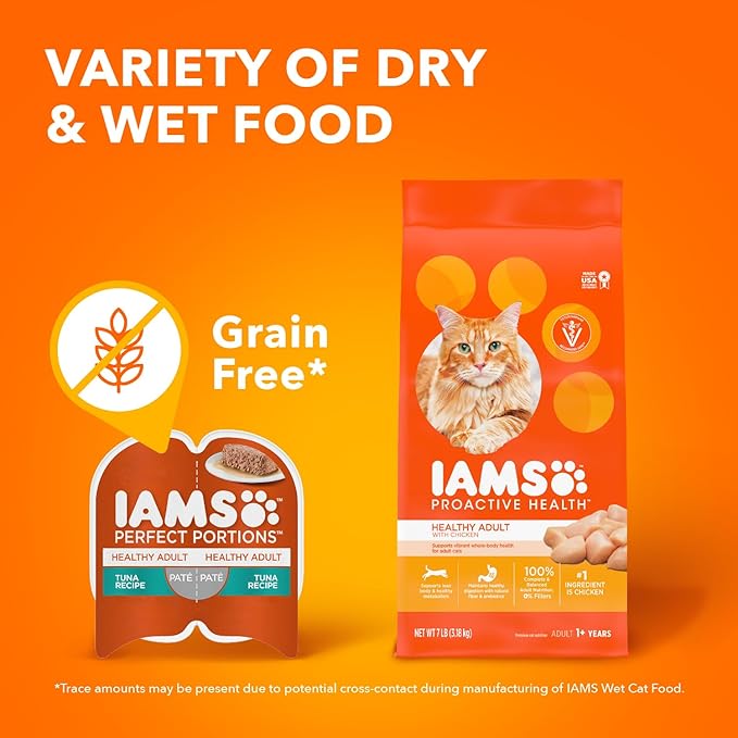 IAMS Perfect Portions Adult Wet Cat Food Pate, Chicken, Salmon, and Tuna Recipe Variety Pack, 2.6 oz. Easy Peel Twin-Pack Trays (24 Count, 48 Servings)
