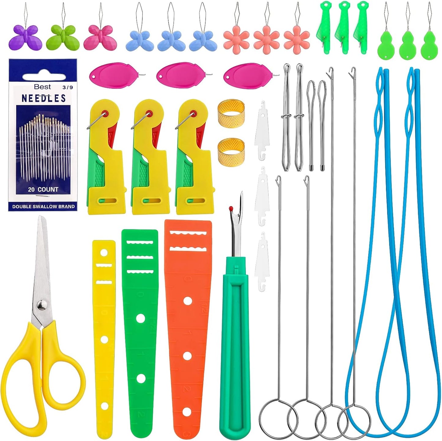 Fedmut 42 Pieces Needle Threaders Kit,Drawstring Threader Set,Threader Hand Machine Sewing for Sewing Crafting,Quilting, DIY Art,Universal Sewing Threaders Tool for Embroidery Needlework