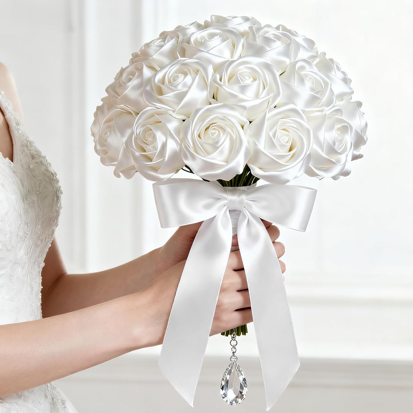 1" x 25 Yards Satin Ribbon, White Silk Ribbon Ideal for Gift Wrapping, Floral Bouquets, Crafts, Wedding Party Decorations, Christmas and Sewing Projects