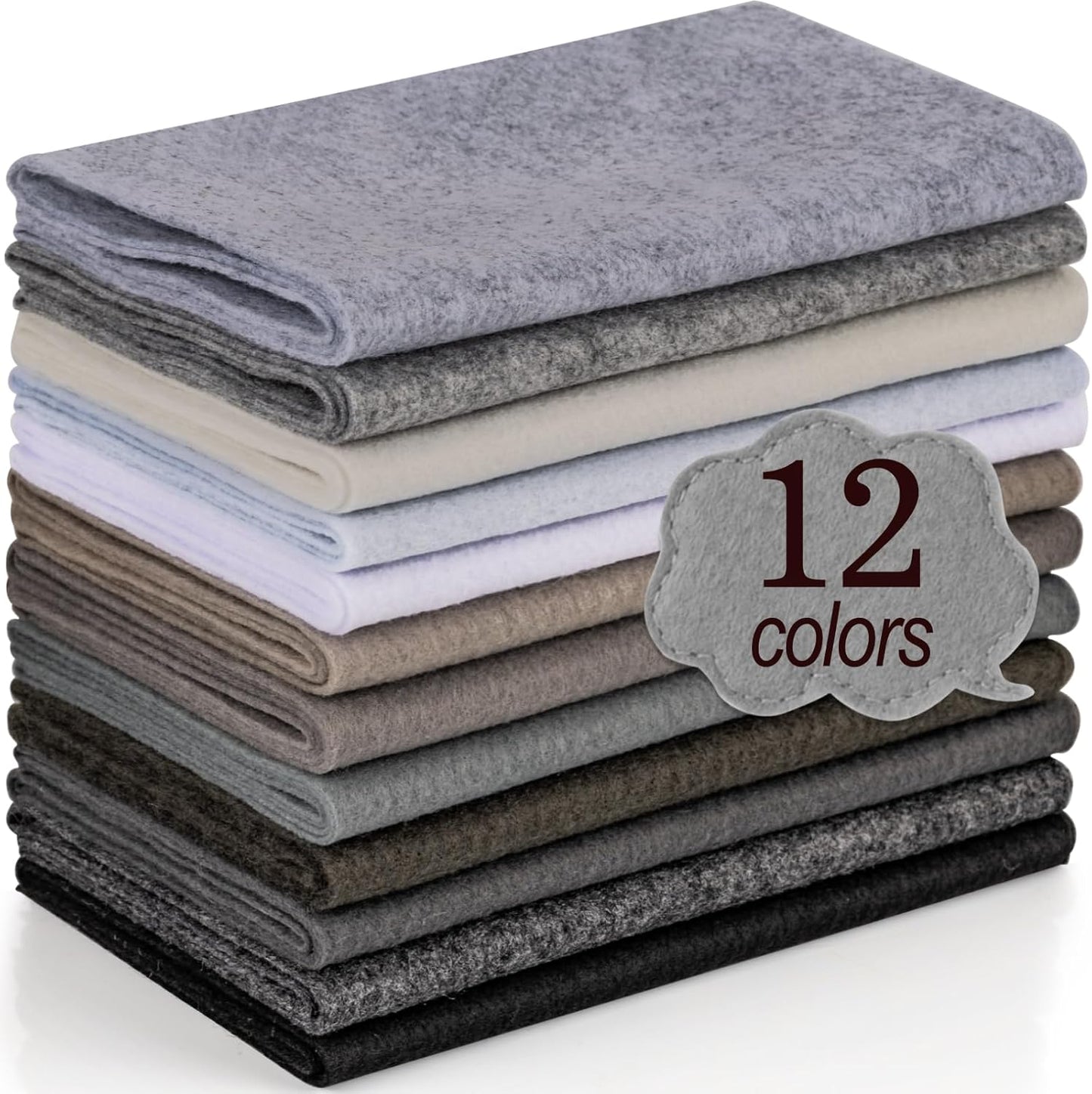 XSEINO 12 Rolls 8"x35"(20.5x90cm) 1.4mm Thick Soft Felt Fabric Sheet 12 Assorted Black White Gray Series Colors Felt Pack for DIY Craft Sewing Squares Nonwoven Patchwork