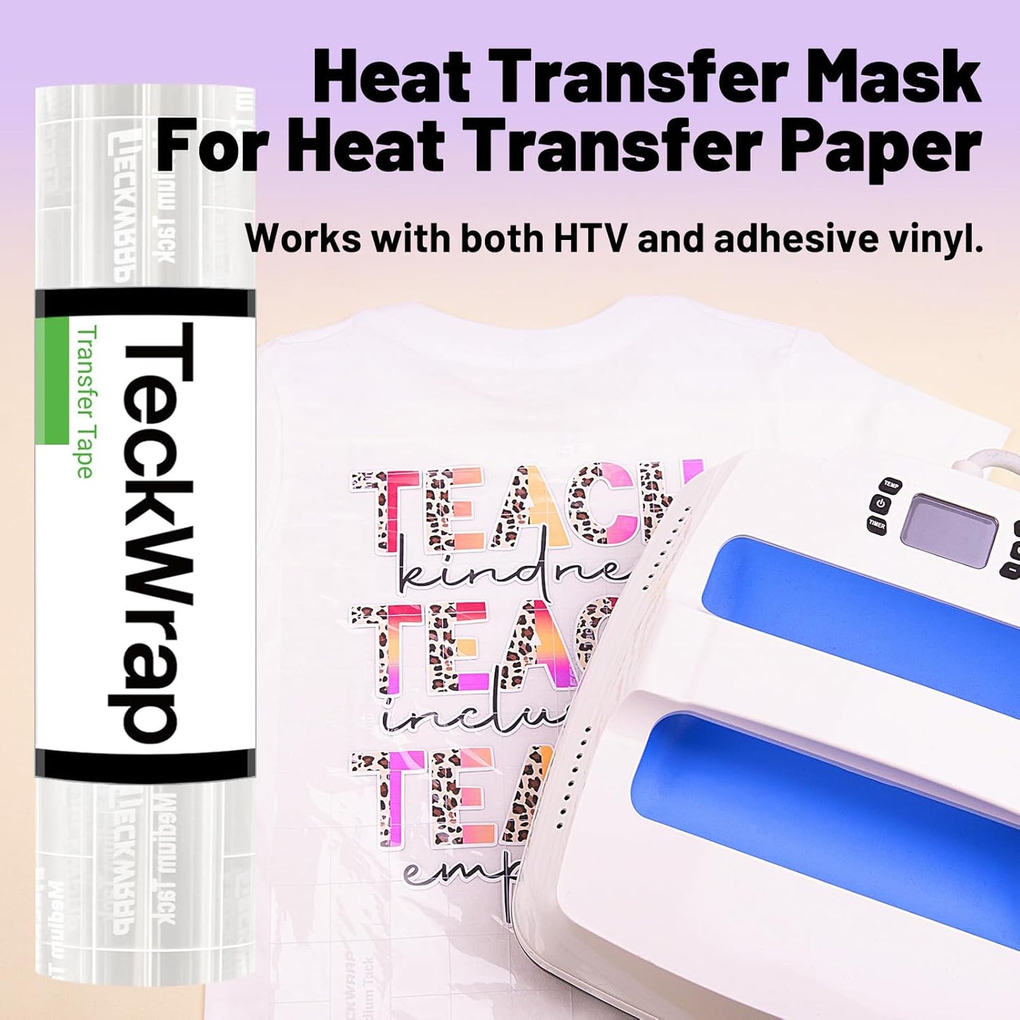 TECKWRAP Clear Transfer Tape for Vinyl -12INCH x 10 FT,White Alignment Grid for Heat Transfer Vinyl, Printable HTV, DIY Decals, Signs, Stickers, Adhesive Vinyl