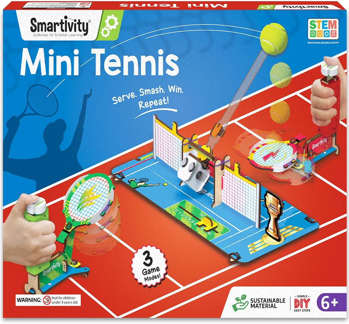 Smartivity Tabletop Tennis - Pickleball Game Kit for Kids 6 to 12, 2-Player STEM Toy with Mechanical Rackets & Scoreboard, Birthday Gift for Boys & Girls Age 6,7,8,9,10,11,12,13,14 Years