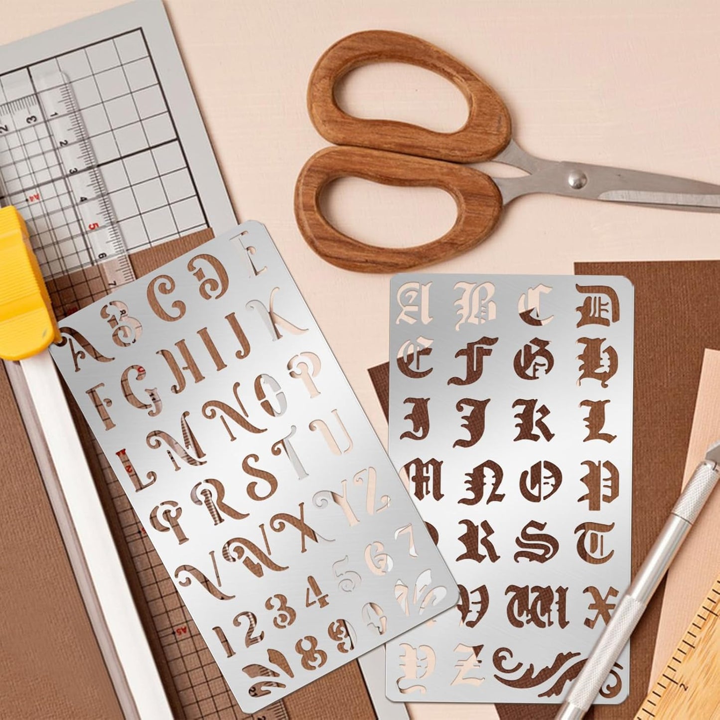 9PCS Metal Stencils Wood Burning Stencil Journal Border Stencils Letter Stencil Engraving Templates for Painting Scrapbooking Bookmark Flower Vines DIY(4 x 7 Inch)