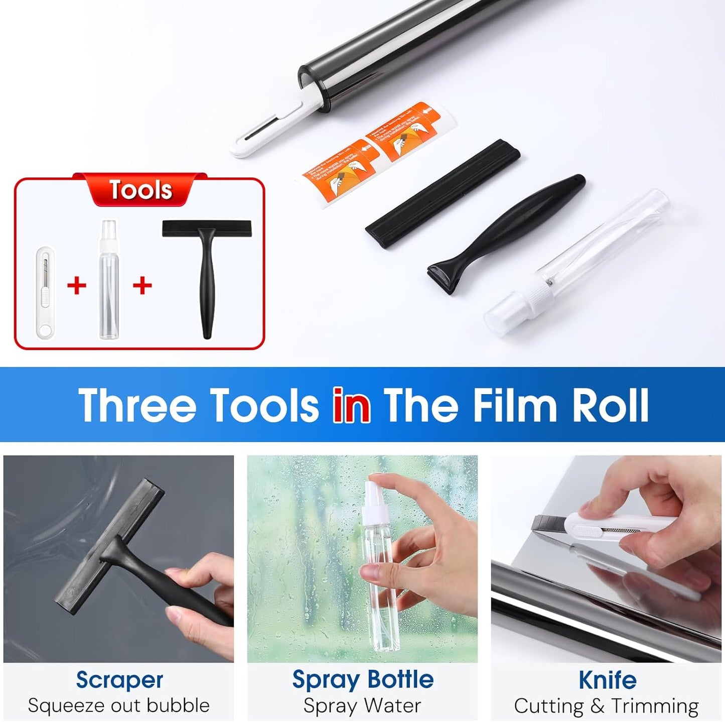 Homein One Way Privacy Window Film with Tool Window Tint for Home Film See Out Not in Heat Control Sun Blocking Mirror Reflective Anti UV Covering Static Cling No Glue Black-Sliver 23.6 x 78.7 inch