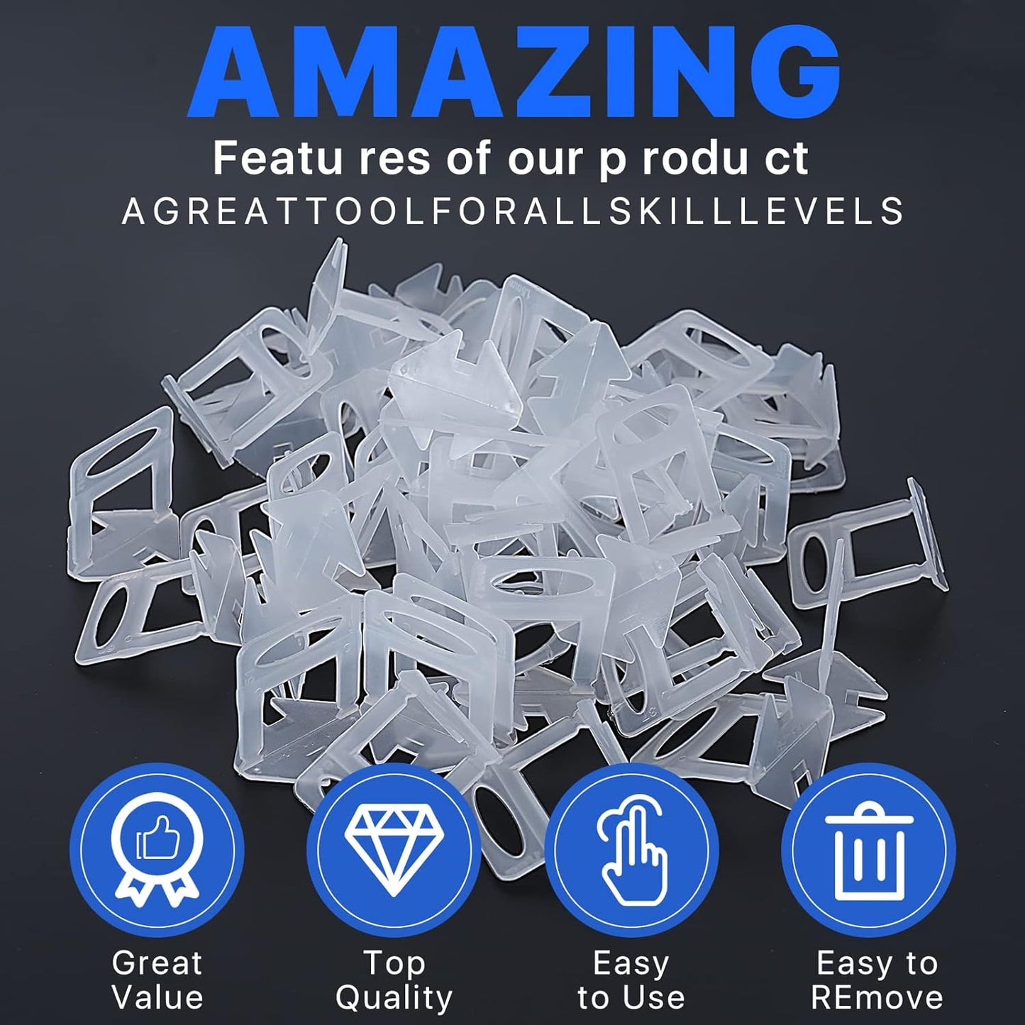 1100 Pcs Tile Leveling System Clips 1/16" (1.5mm) for Ceramic Tile and Stone Installation - DIY Tile Leveler Spacers Kit for Perfect Alignment(1100, 1/16)