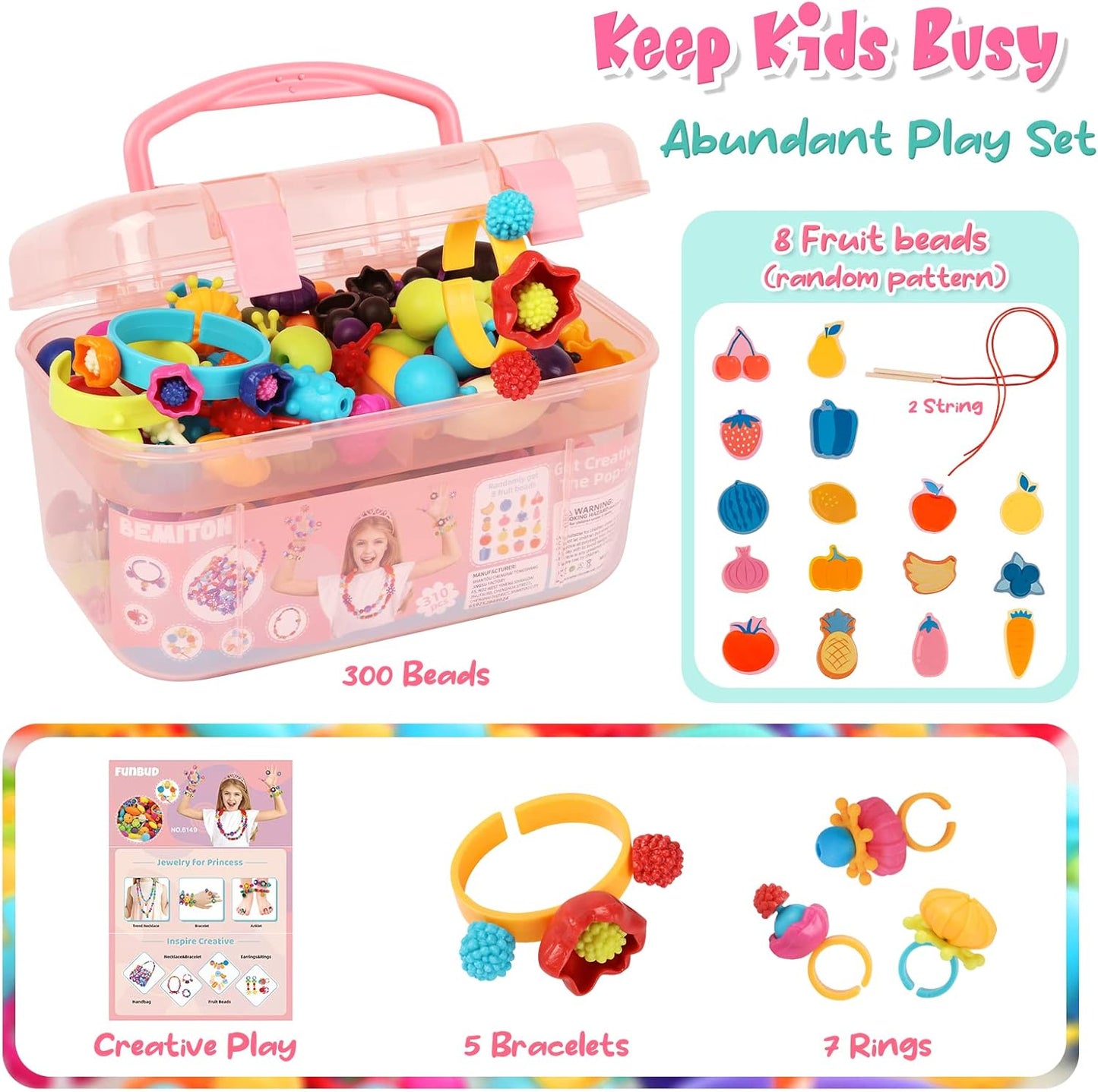 BEMITON Ideal Birthday Gift for Girls Aged 3 4 5 6 7 - Pop Beads Jewelry Making Kit, Arts and Crafts Toys for 3-7 Year Old Kids, DIY Set for Creative Play