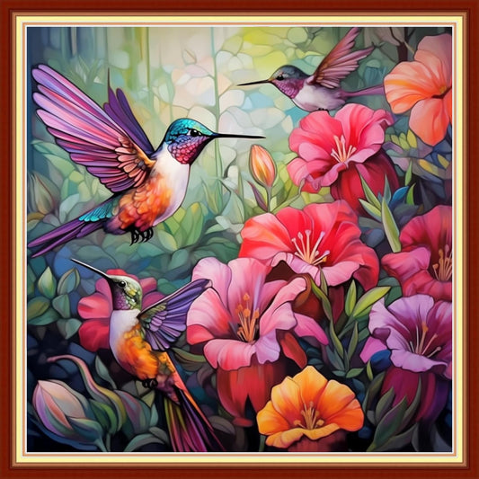 Magxvouy Cross Stitch Kits Stamped Full Range of Embroidery Kits,Cross Stitch Patterns Needlework Kits for Beginners 11CT Printed Kits&Hummingbirds Collect Honey 18x18 inch