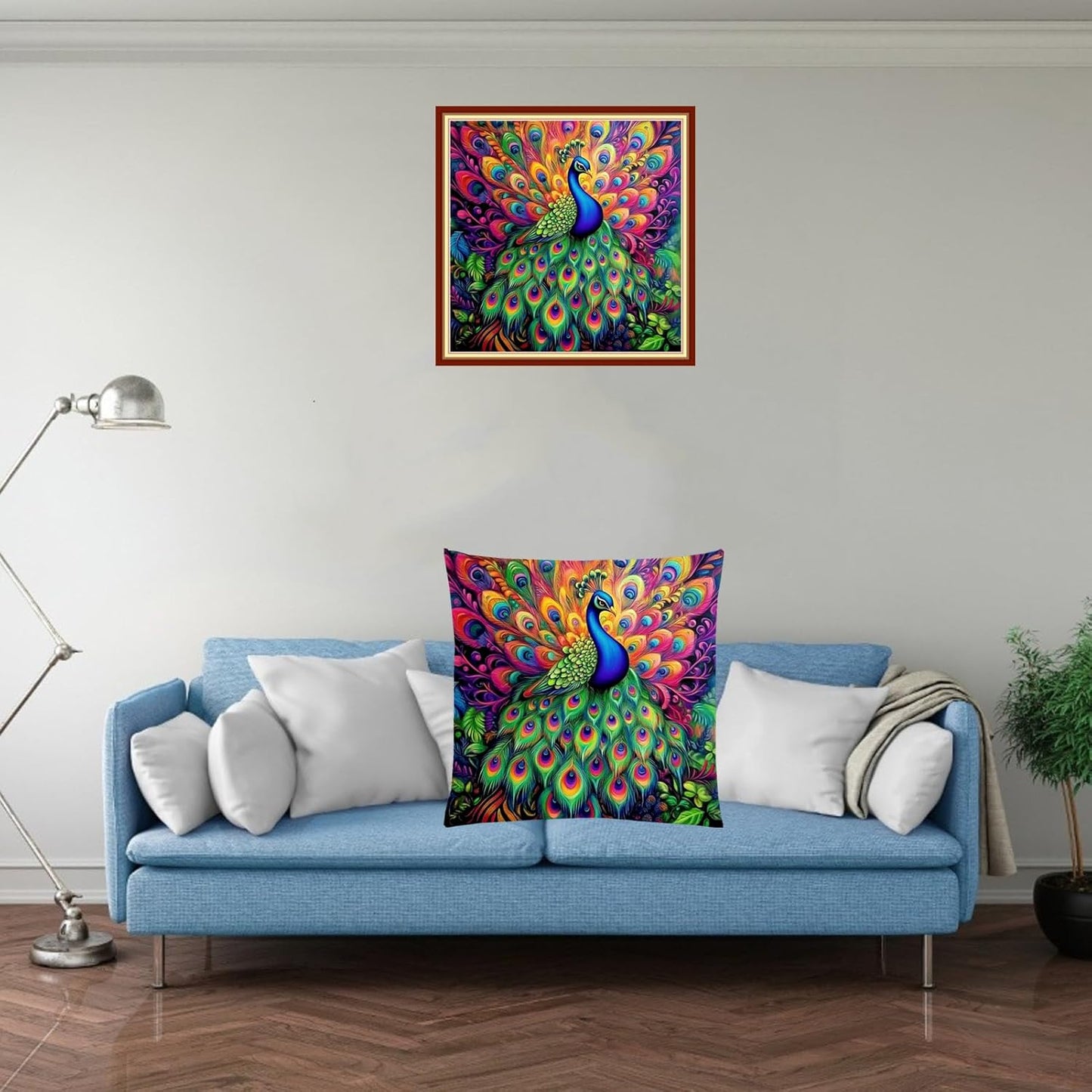 Fanxvivy Stamped Cross Stitch Kits for Adults Beginners Pillow Needlepoint Kit with Embroidery Pattern Needlework Kit Prestamped Stitches Kit 11CT Cross Stitching-Colorful Peacock 18x18 inch