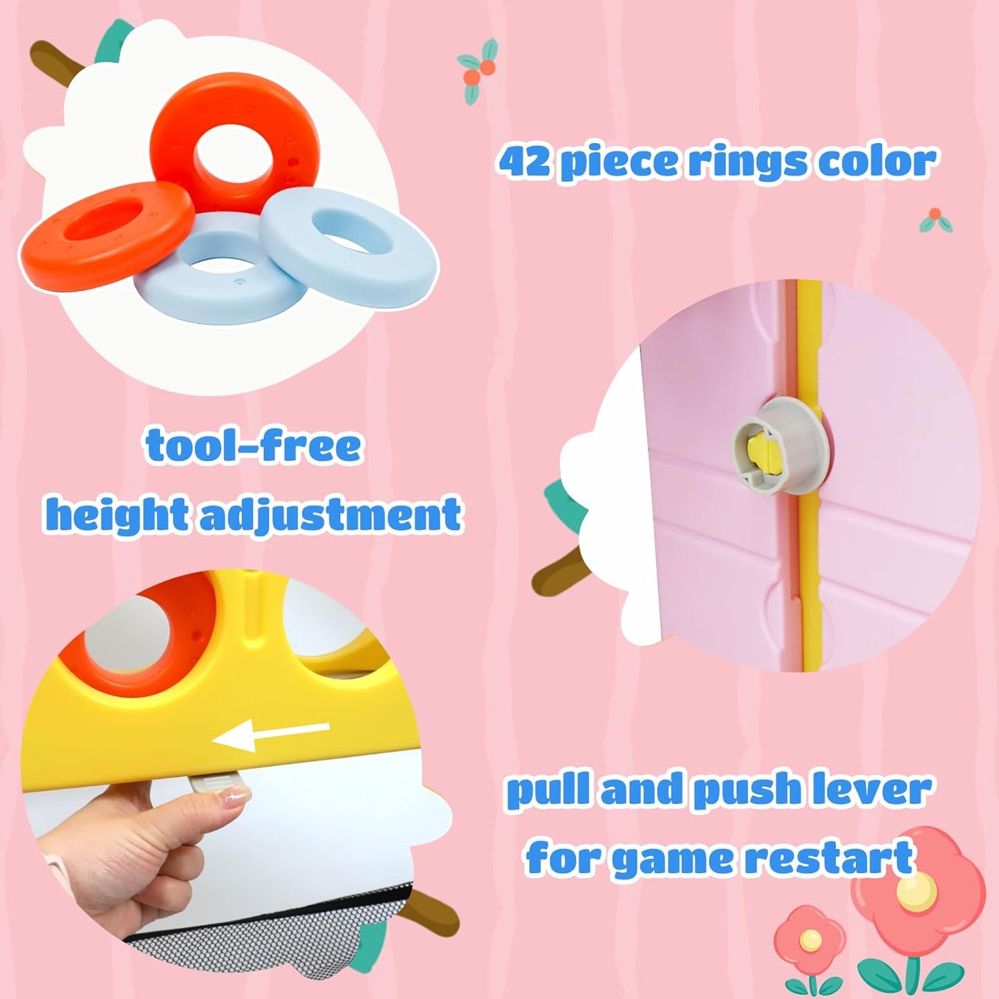 Ancaixin Giant 4 in-A-Row Connect Game Set, Adjustable Height Jumbo Yard Game with Basketball Hoop, Golf, Mesh Pocket & Ring Toss, Indoor Outdoor Family Backyard Party Game for Kids and Adults, Yellow