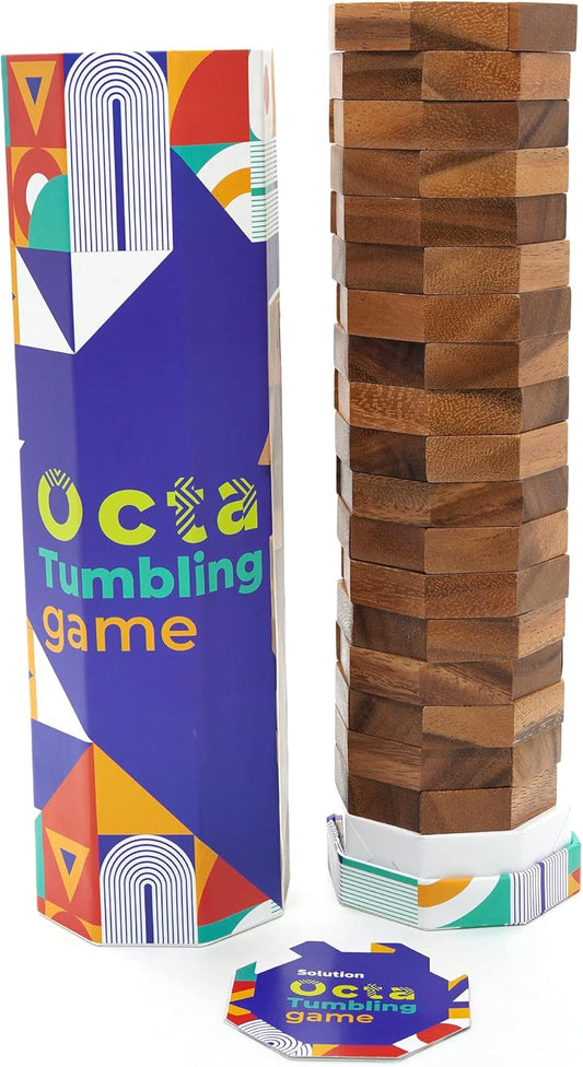 BSIRI Octa Tumbling Tower Game - Wooden Stacking Game, Outdoor Games for Adults and Family, Ideal for Game Night, Home Decor for Living Room, Classroom, Office