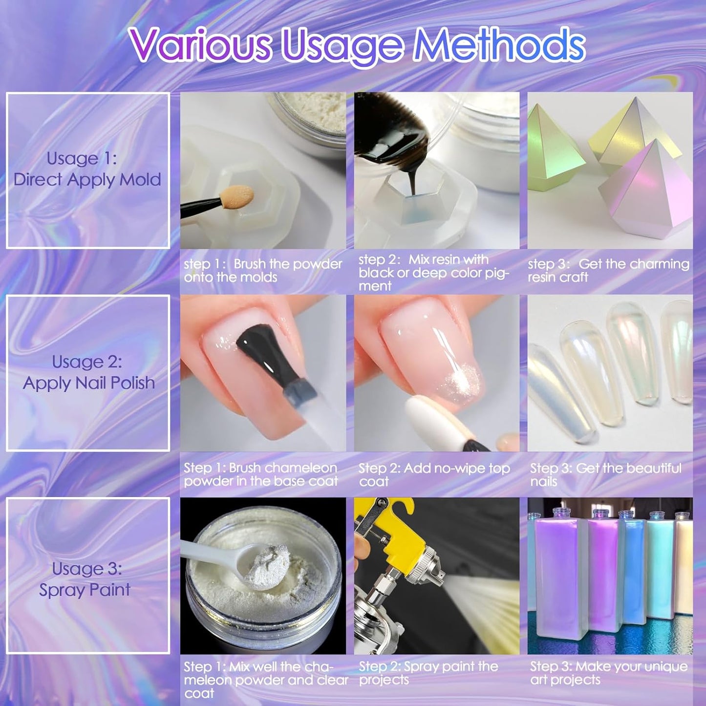 Ceya Interference Mica Powder, 1.8oz/ 50g Noble Purple Chrome Powder, Cosmetic Grade Pearlescent Effect Color Shift Pigment for Epoxy Resin, Makeup, Nail Polish, Soap Candle Making, Slime, Paint