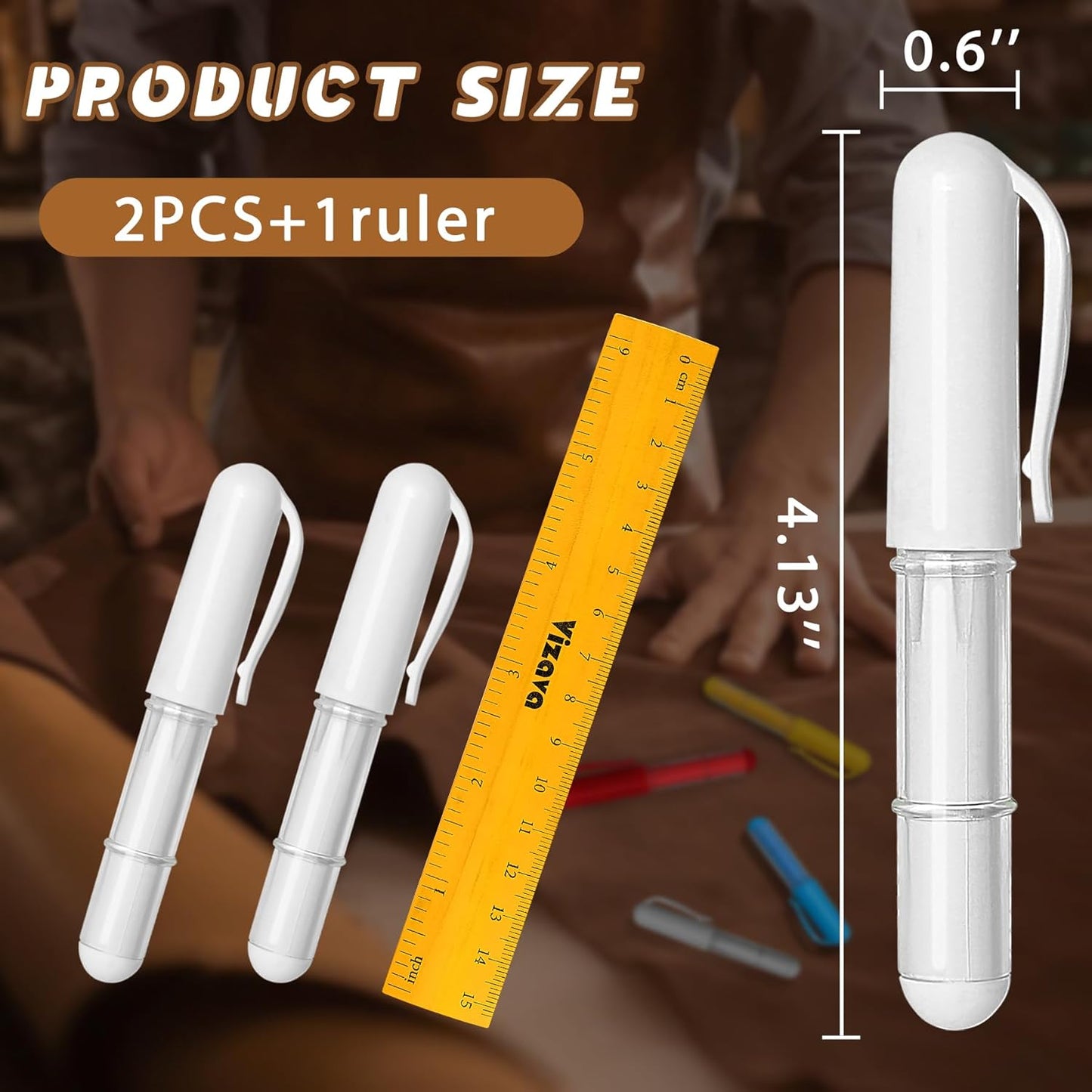 Fabric Chalk Markers for Sewing,Quilting,Crafting|Erasable Tailor Chalk|Work on Various Fabrics|Dosing Wheel Drawing Patterns Precise Line(2pk White professional tailors chalks pencil&1Ruler)