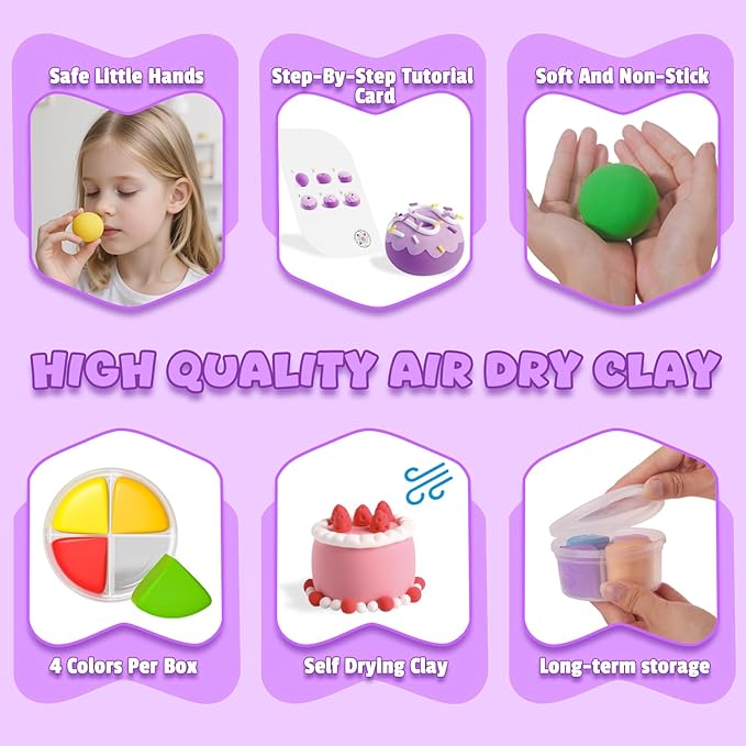 Air Dry Clay for Kids - Modeling Clay Kits, Ultra Light & Soft, Safe & Non-Toxic, 12 Boxes DIY Model Magic Clay with Sculpting Tools & Tutorials, Individual Packs, Creative Art Crafts Toys Gifts