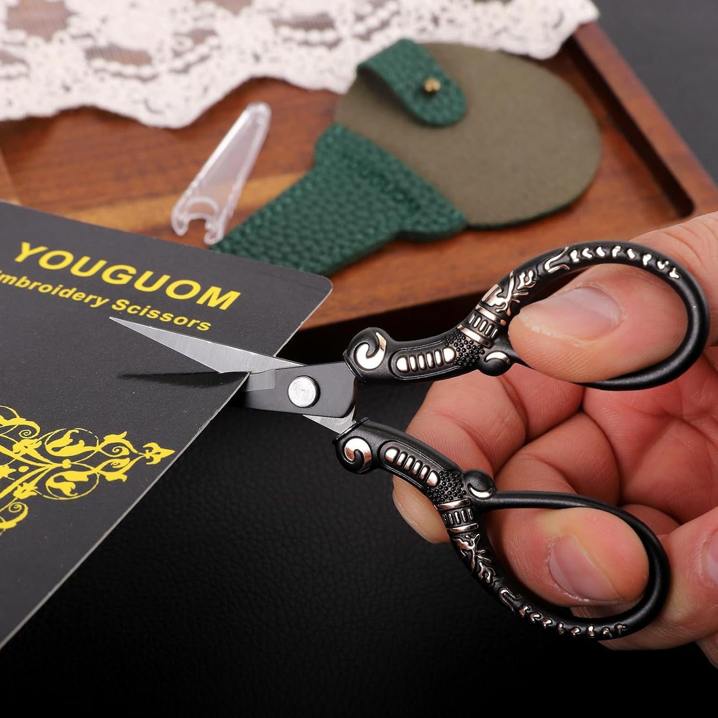 Antique Scissors with Cover, Sharp Sewing Scissor for Craft Needlework Cross Stitch, Small Thread Snips Little Detail Shears Black DIY Tools