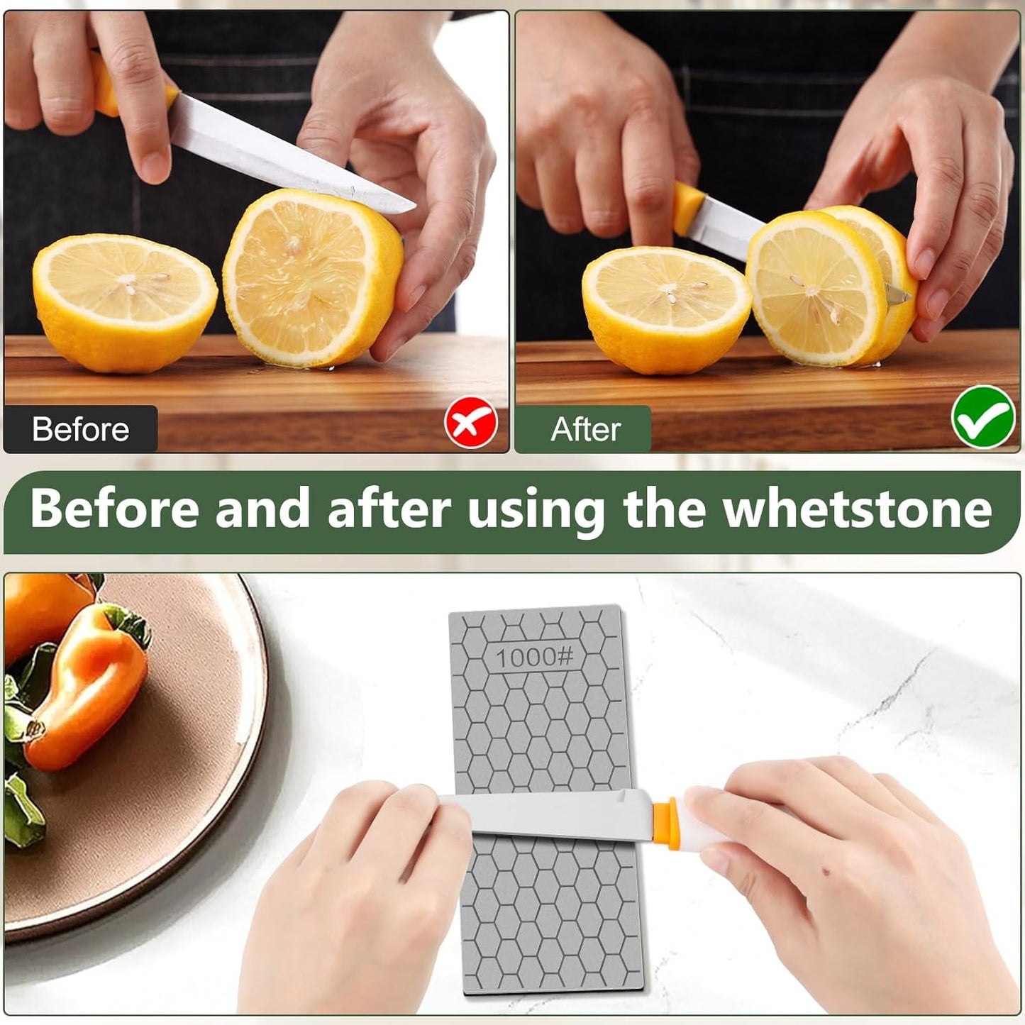 Diamond Sharpening Stone, 5 Pcs Knife Sharpener Stone with Non-Slip Base, Diamond Sharpening Plate for Scissors Pocket Knife Outdoor Kitchen Sharpening Tools (400/600/800/1000/1200 Grit)