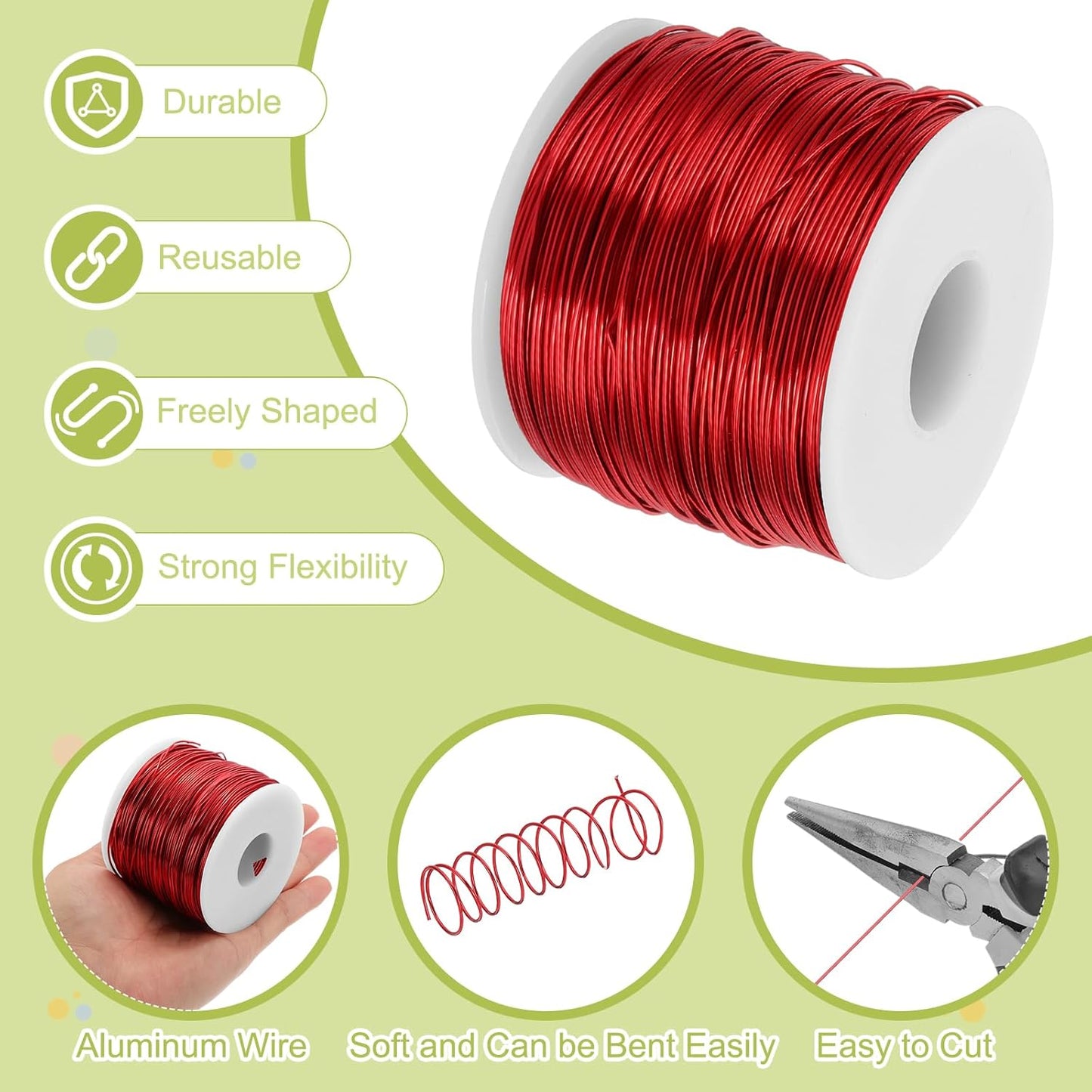 MECCANIXITY 18 Gauge Anodized Aluminum Craft Wire Bendable Bonsai Training Wire 492 Feet 1mm for Sculpting Crafts Wreath Floral Beading Jewelry Making, Red