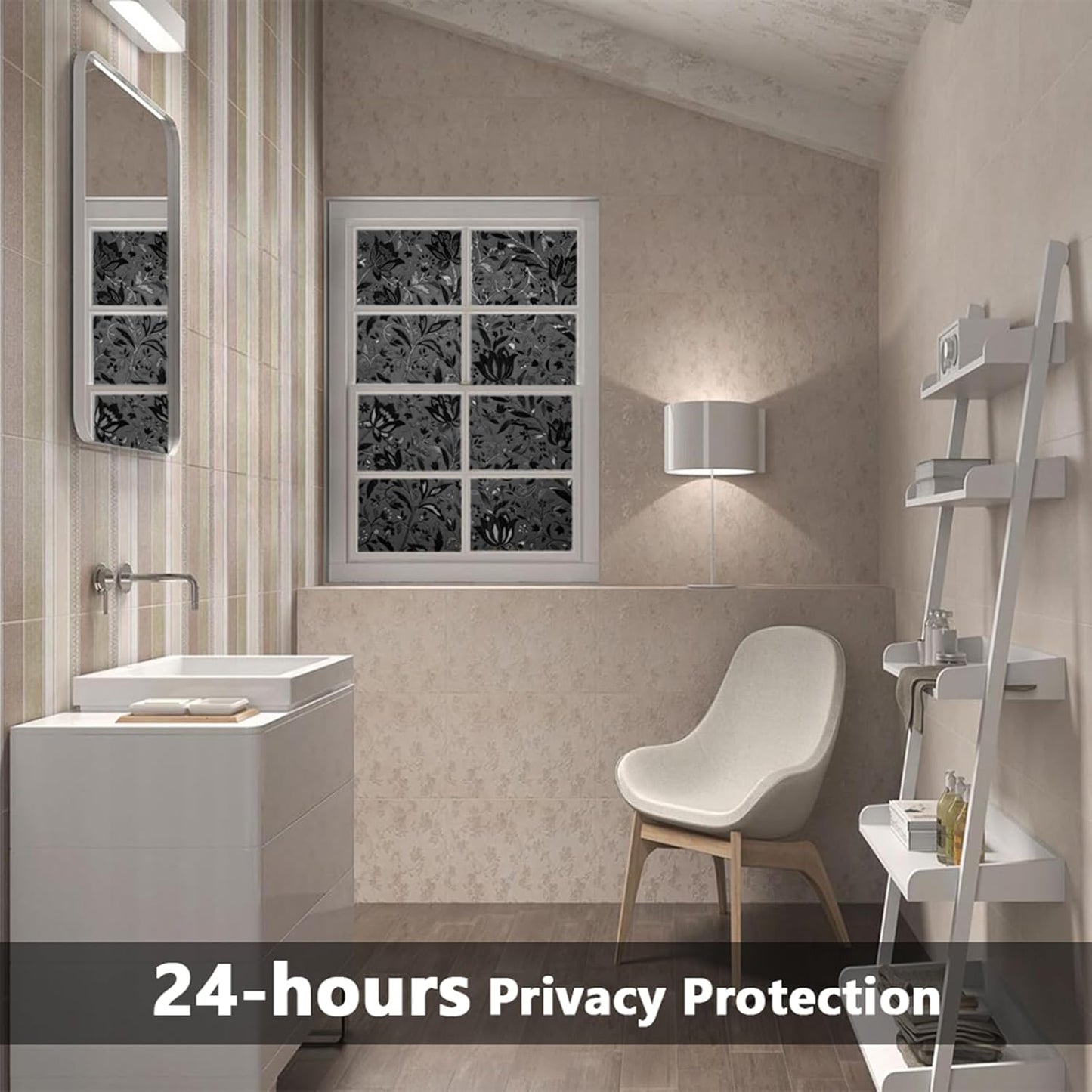 LEMON CLOUD Total Blackout Window Film Privacy Static Cling Frosted Black Window Covering 100% Opaque Film Tint Darkening Removable Film for High Privacy，(Blackout Tulip Design,35.4 x157.4 inches)