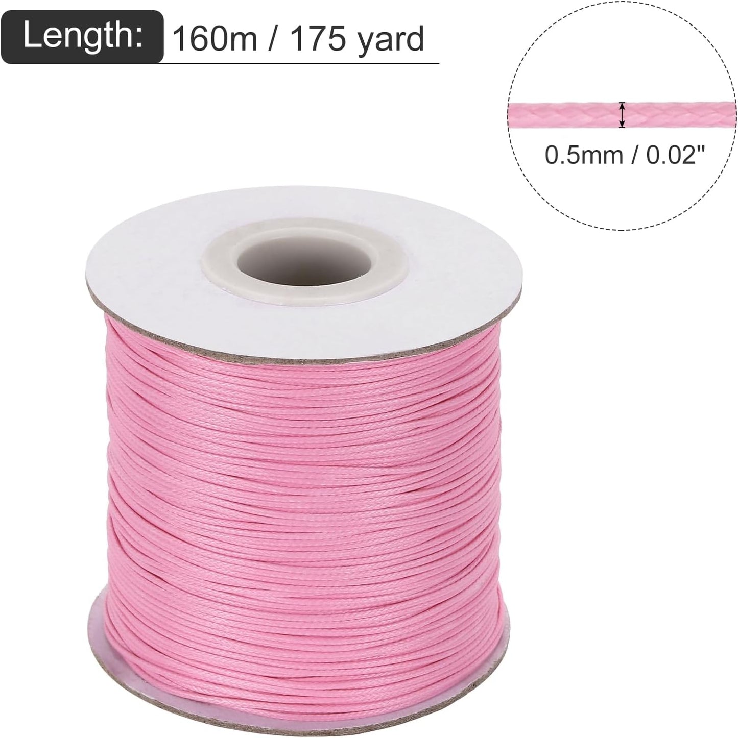 MECCANIXITY Waxed Cord 0.5mm Waxed Polyester Cord 175 Yard Wax String for Bracelet Making, Necklaces, Beading, Jewelry Making and DIY Crafts(Dark Pink)
