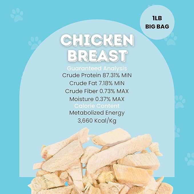 Hotspot Pets Freeze Dried Chicken Treats for Cats & Dogs -1LB Big Bag- Made in USA - Single Ingredient - Resealable Bag, All Natural Grain-Free Chicken Breast- Perfect for Training, Topper or Snack