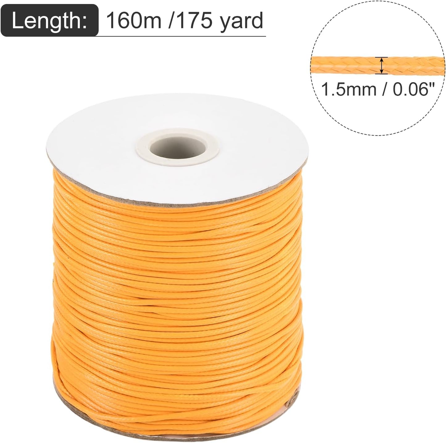 MECCANIXITY Waxed Cord 1.5mm Waxed Polyester Cord 175 Yard Wax String for Bracelet Making,Necklaces, Beading,Jewelry Making and DIY Crafts(Yellow)
