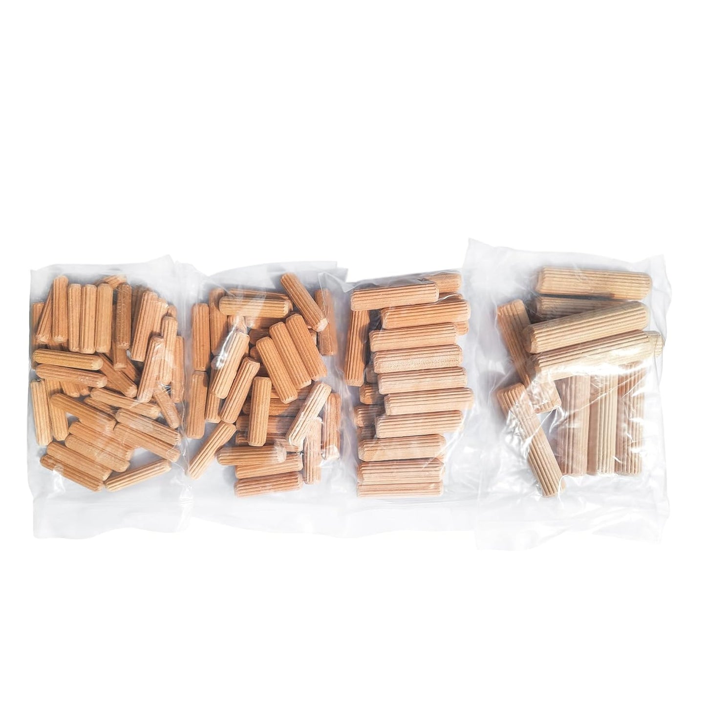 ALBO Wooden Dowel Pins 100 Pack Assorted Sizes 1/2 + 3/8 + 5/16 + 1/4 inch Fluted Wood Dowels Rods Hardwood Crafts Dowel Pegs