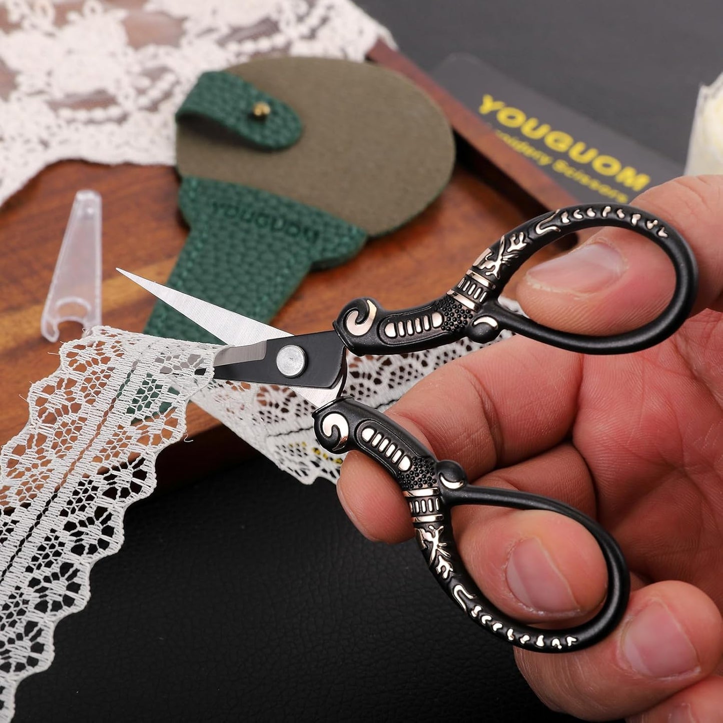 Antique Scissors with Cover, Sharp Sewing Scissor for Craft Needlework Cross Stitch, Small Thread Snips Little Detail Shears Black DIY Tools