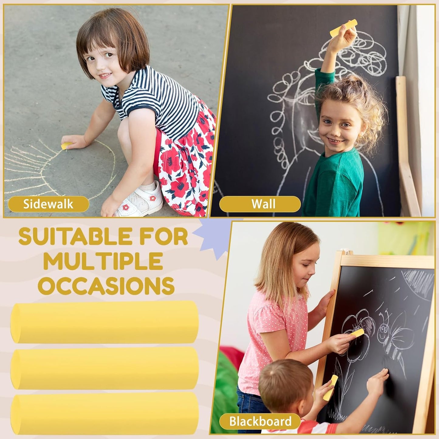 Fulmoon 40 Pcs Jumbo Sidewalk Chalk for Kids Outdoor Art Non Toxic Large Washable Street Chalk for Adults Drawing Painting Classroom(Yellow,Round Style)