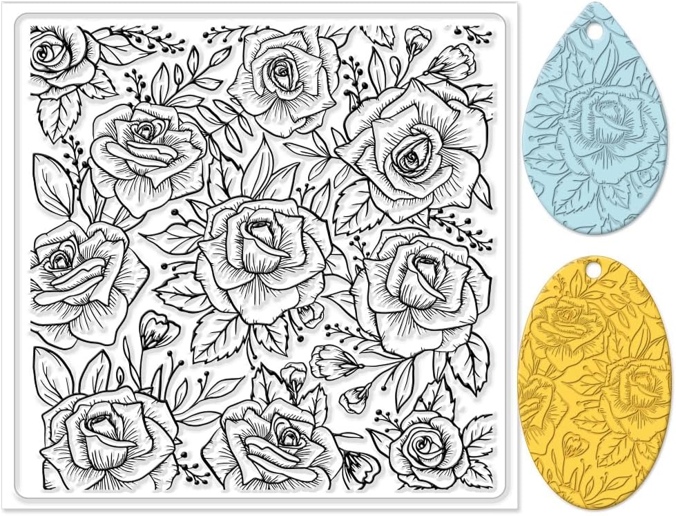 CHGCRAFT Polymer Clay Texture Sheets Rose Background Silicone Texture Stamp Sheets for Polymer Clay Texture Mat for Making Earrings Jewerly, Polymer Clay Earrings Tools, 5.5x5.5inch