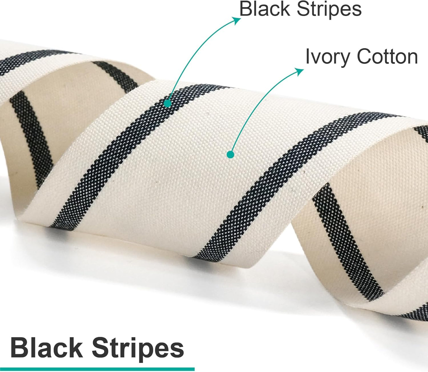 CT CRAFT LLC Ivory Cotton Black Stripes Ribbon 1.5" x 10 Yards for Home Décor Gift Present Wrapping DIY Crafts Birthday Wedding Bouquet Christmas