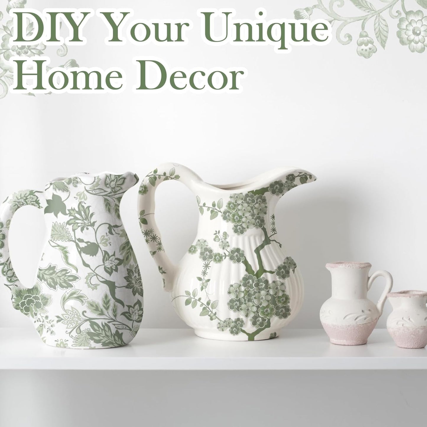 Epakh 36 Pack 6 Style Sage Green Decoupage Paper Napkins Assorted Floral Decorative Decoupage Napkin Chinoiserie Cocktail Paper for DIY Crafting Fall Christmas Wedding Party Decor, Each Unfolded 13''