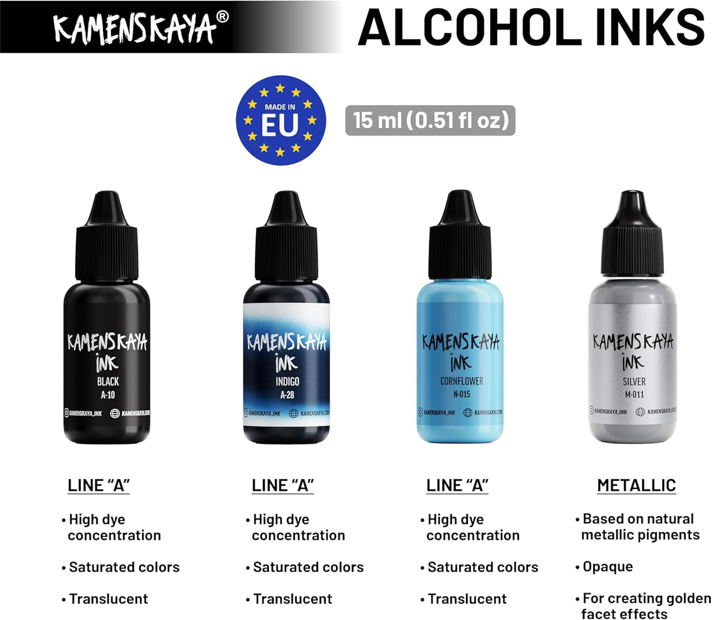 Alcohol Ink Set #16: Matched Color Combination of Alcohol Inks, 4 pcs. 0.51 fl oz (15 ml) Each