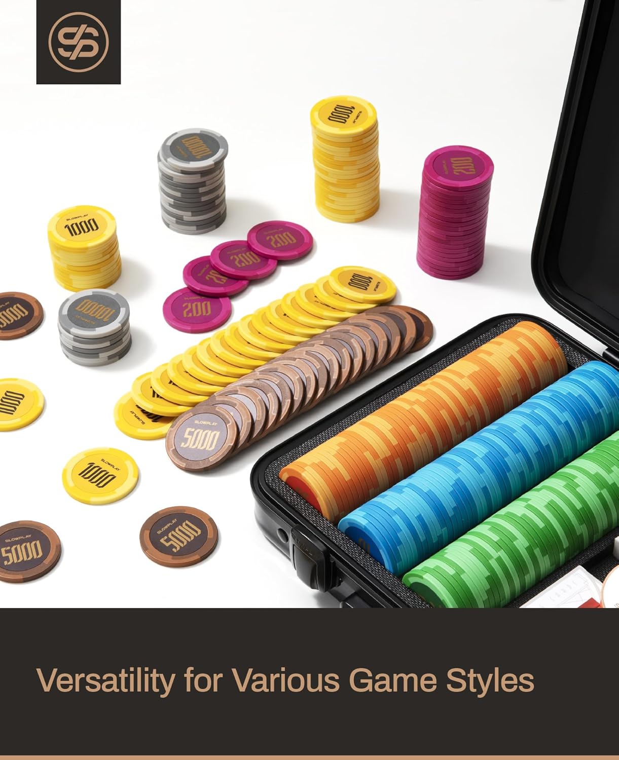 SLOWPLAY Godel Clay Poker Chips, 14 Grams Heavyweight Clay Composite, 40mm Large Chips in Bulk, Pack of 50 with Denomination of 100