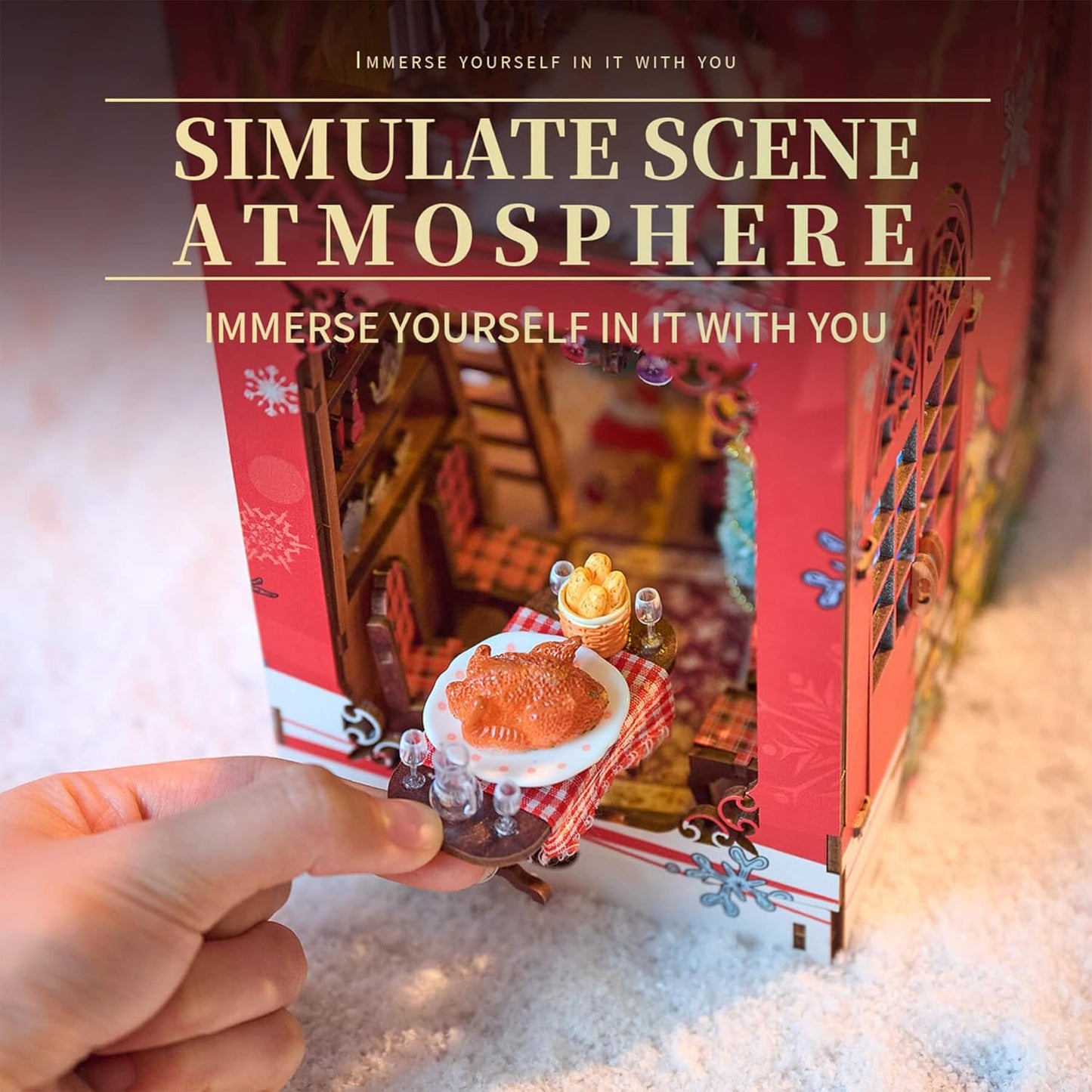 Book Nook Kit, DIY Miniature House Kit Book Nook, 3D Wooden Puzzle Bookshelf Insert Bookends DIY Model Building Kits for Adults Teens Creative (Songs of The Snowy Night)