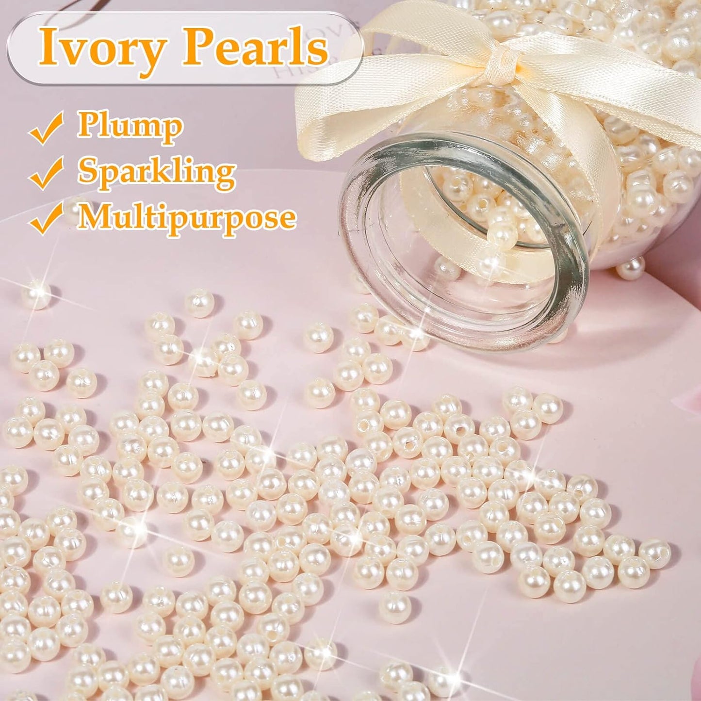 Pearl Beads for Craft, Anezus 1000pcs Ivory Faux Fake Pearls, 6 mm Small Sew on Pearl Beads with holes for Jewelry Making, Bracelets, Necklaces, Hairs, Crafts, Decoration and Vase Filler