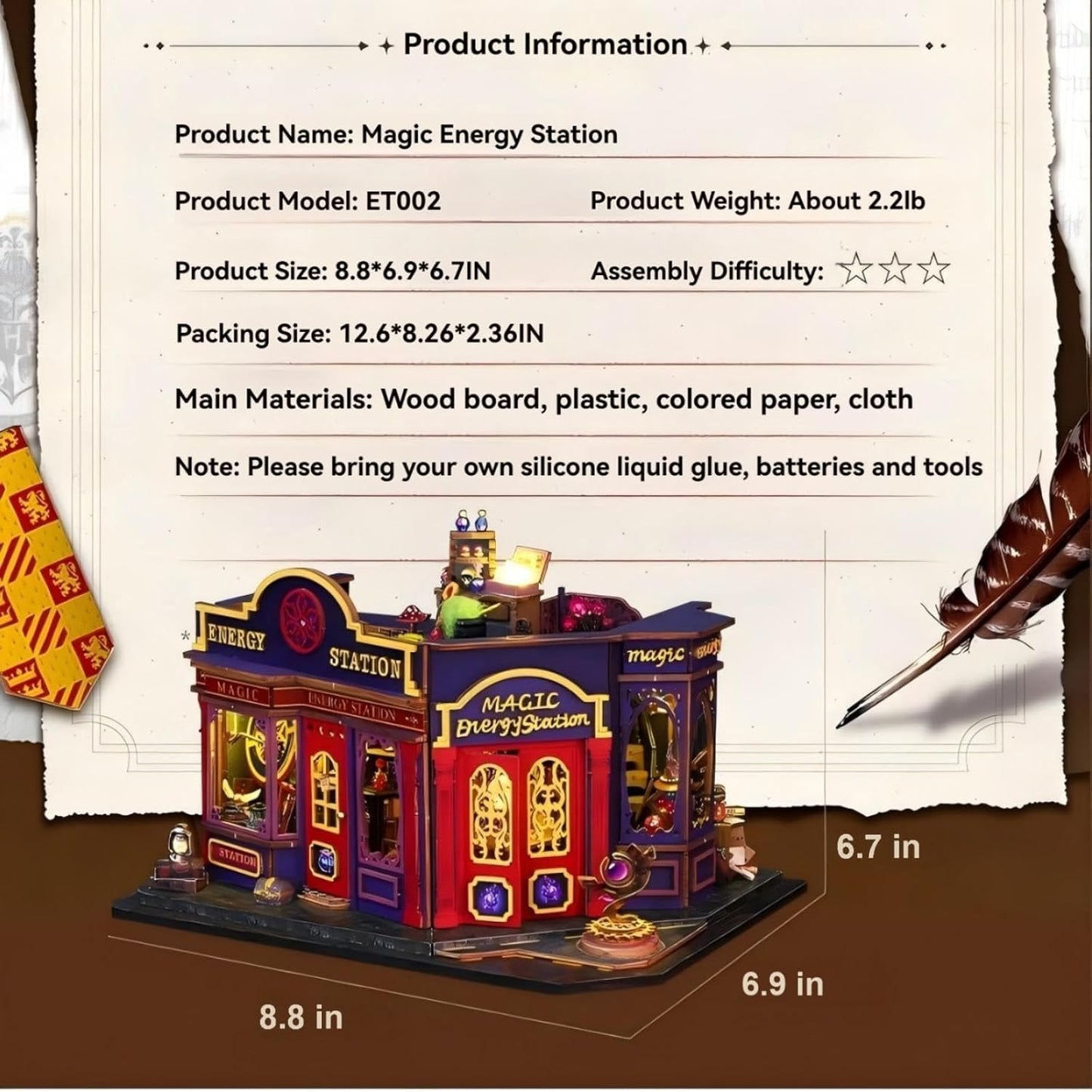 DIY Miniature House Kit, Mini House Building Kit with LED & Music Movement, DIY Miniature Kit for Adults Teen, Dollhouse Kit, Magic Energy Station