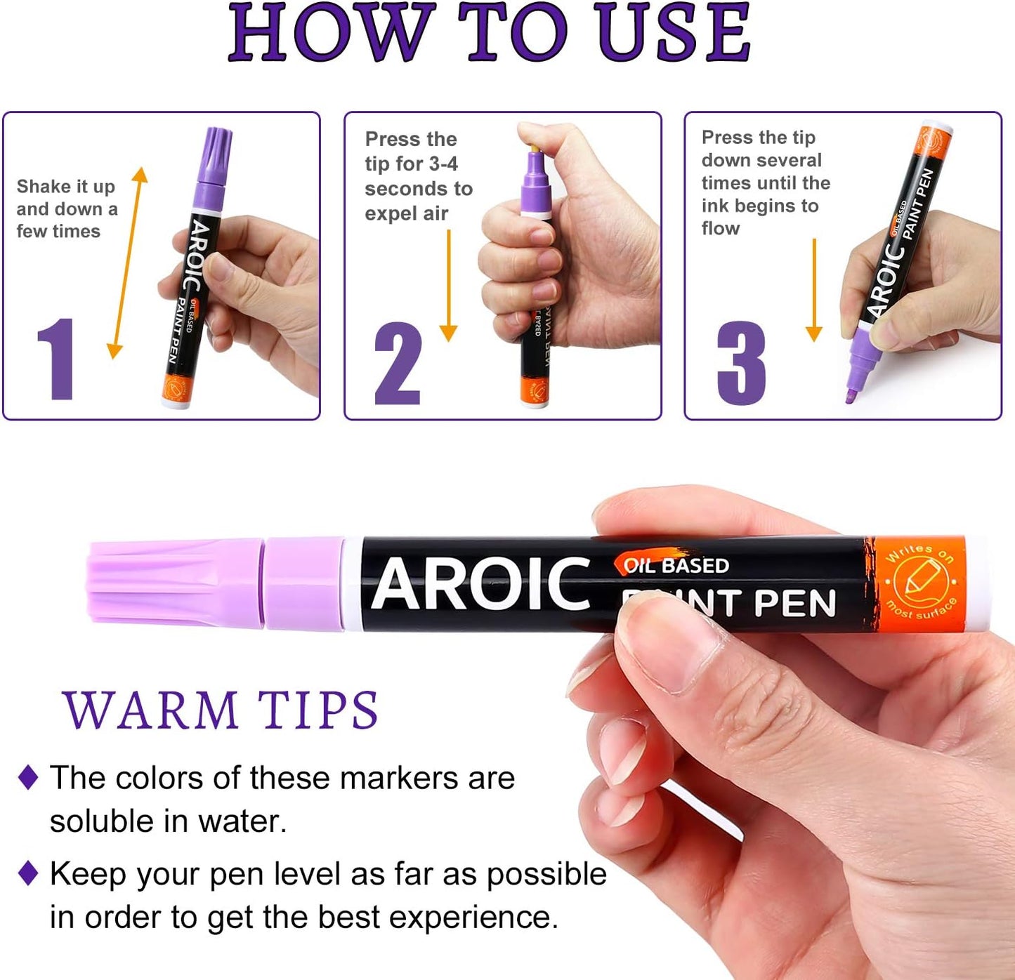 AROIC Paint Pens Paint Markers, 16 colors Oil-Based Waterproof Painting Marker Pen Set On Rock, Wood, Fabric, Metal, Plastic, Glass, Canvas, Mugs, Waterproof, DIY Craft and More