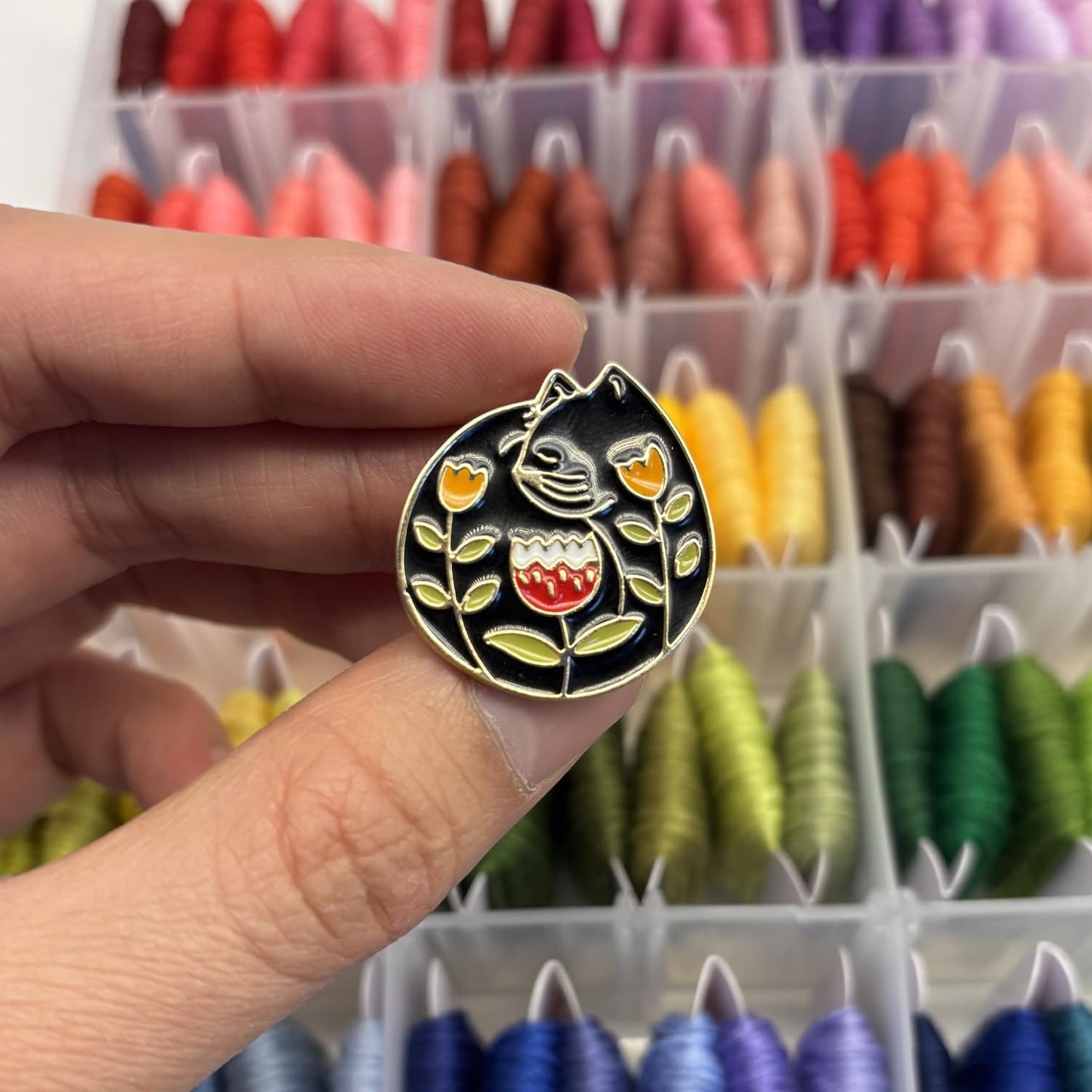 Hydrangea Magnetic Needle Minder for Cross Stitch – Strong Needlepoint Holder, Embroidery Sewing Magnet – Secure & Decorative Needle Minders for Stitching & Crafting (Floral Cat)