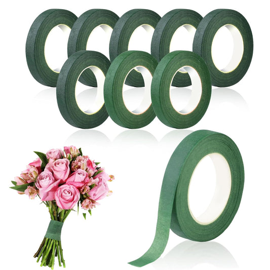 Phinus 9 Rolls Floral Tape, 1/2 Inch x 30 Yard Flower Tape, Green Floral Tape for Floral Crafts Supply, Bouquet Stem Wrapping, Wedding Bouquet (Dark Green and Green)