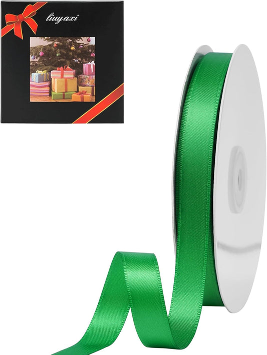 LIUYAXI Green Satin Ribbon, Double Faced 5/8" X Continuous 25 Yards Ribbons Perfect for Gift Wrapping Bows Bouquet Wedding Craft and More