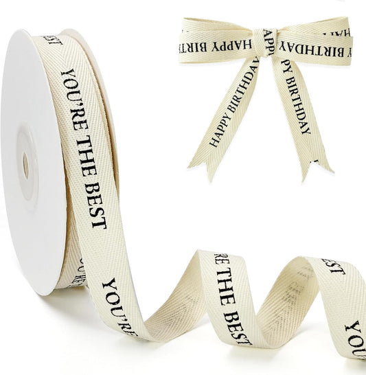 Cotton Herringbone Ribbon - Natural Twill Tape for Custom Gift Wrapping & DIY Crafts-5/8 Inch x 15 Yards - You're The Best Printed Phrase