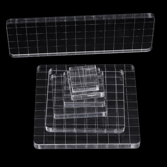 7Pcs Square-Shaped Clear Acrylic Stamp Blocks Set, Acrylic Stamping Blocks Tools Clear Stamps with Grid Lines for Photography Props Scrapbooking Crafts Card Making