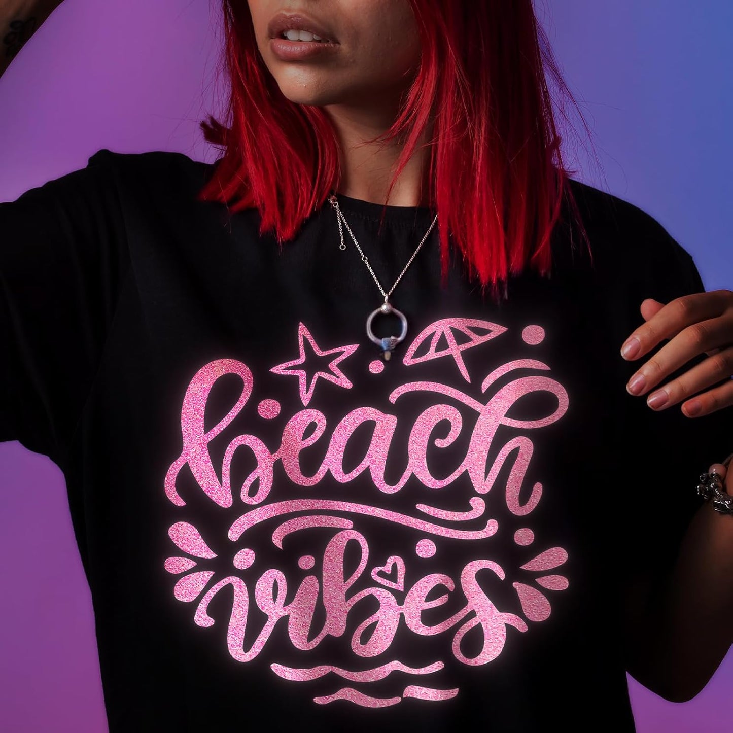 GIRAFVYINL Hot Pink Reflective Iron on Vinyl, Reflective HTV Pink Neon Heat Transfer Vinyl for DIY T-Shirts, Fabric