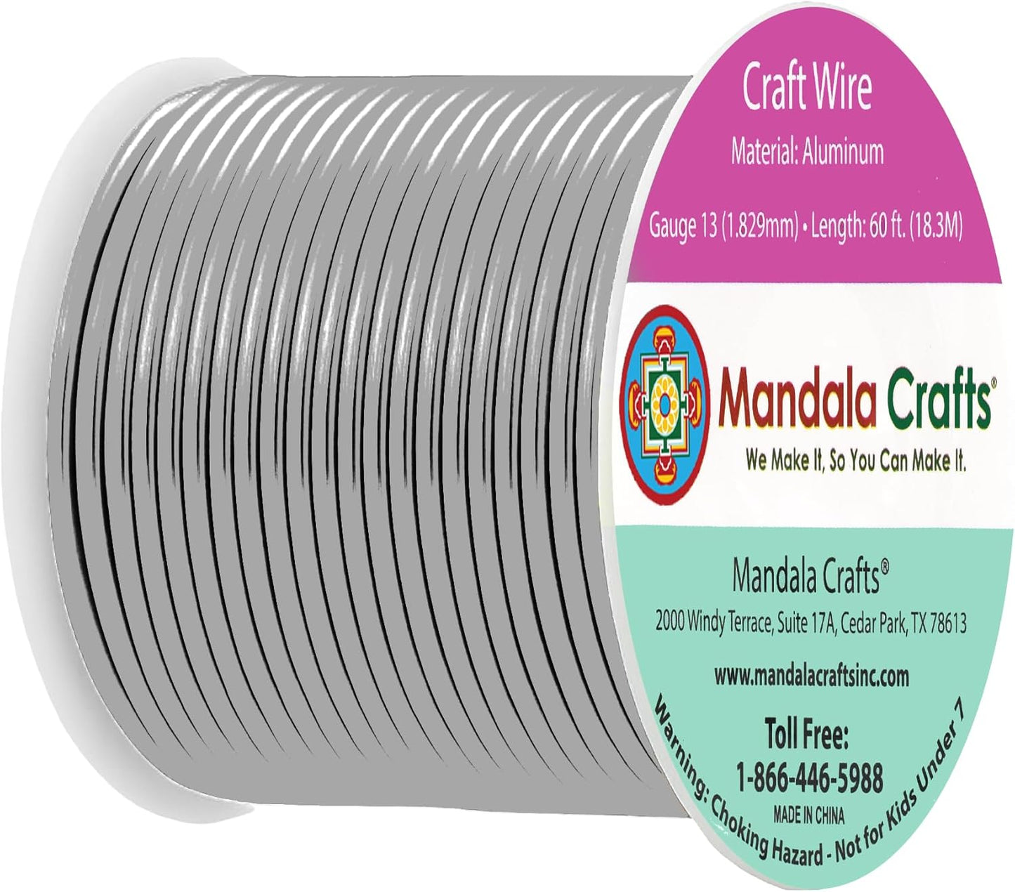Mandala Crafts 13 Gauge Anodized Aluminum Craft Wire for Jewelry Making - 60 FT Colored Flexible Gray Wire - Bendable for Bonsai Armature Crafting Sculpting