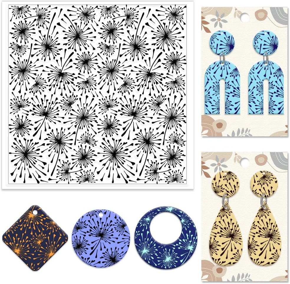 CHGCRAFT Dandelions Background Silicone Texture Stamp Polymer Clay Molds DIY Clay Texture Tools for Clay Pottery Earring Jewelry Making Stamp Engraving Machines, Dandelion, 5.5x5.5inch