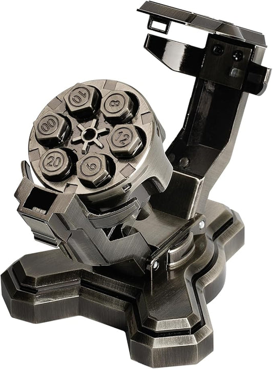 ASTRANOVA Metal Bullet Dice Set with Spinning Revolver Cylinder Holder for DND, Tabletop Games(Gunmetal Grey)