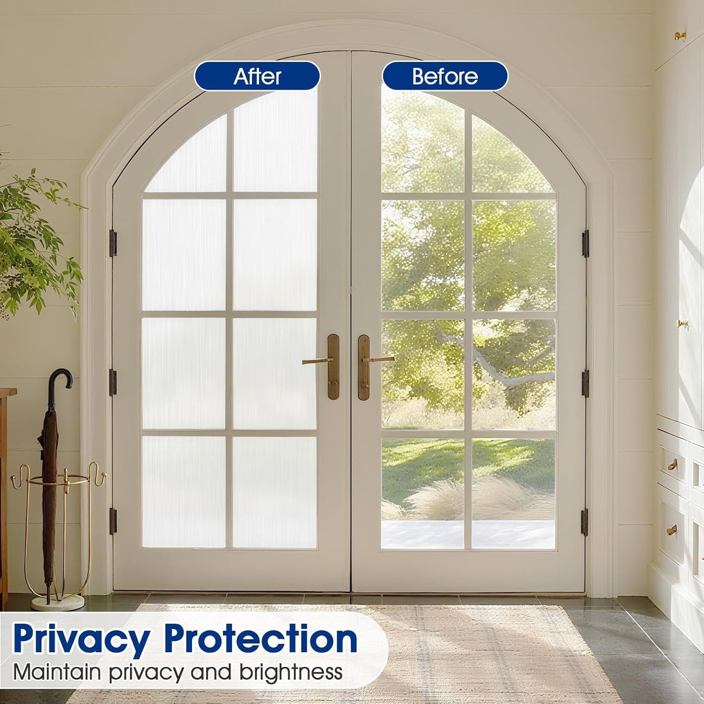 Privacy Window Film Static Cling, Frosted Glass Decorative Window Film with 96% UV Blocking, Non-Adhesive Removable Window Cling for Home Office Bathroom, 17.5 x 157.4 Inches, White